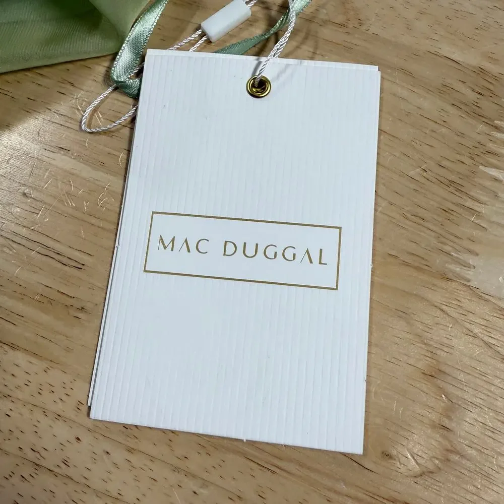 Mac Duggal NWT Sage Green Pleated Cut Out Long Sleeve Lace Up Tiered Gown Size 2 - Picture 5 of 9